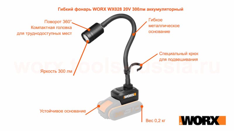Гибкий фонарь WORX WX028