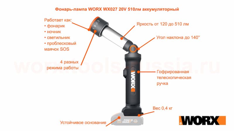 Фонарь-лампа WORX WX027