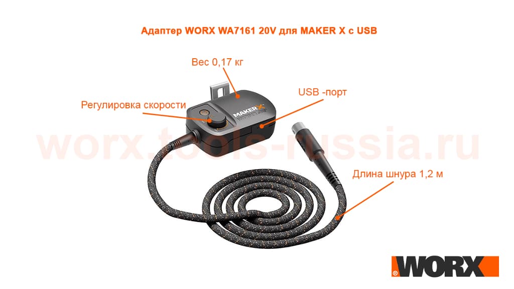 Аккумуляторный адаптер WORX  MAKER X WA7161 20V c USB