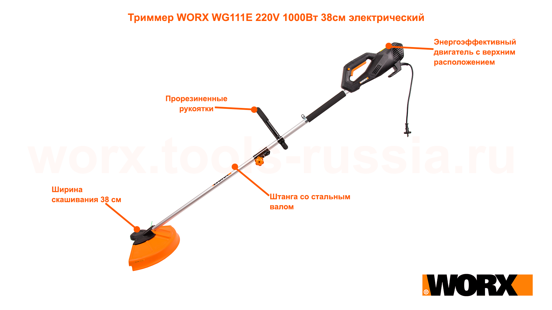 Триммер WORX WG111E 200V 1000Вт 38см электрический